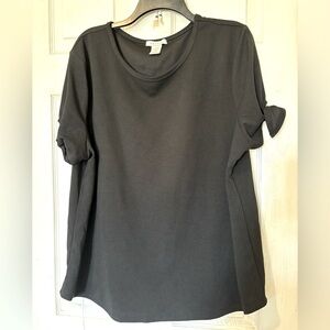 NWOT NEL + LO Black Knit Top With Knot Ties on Short Sleeves